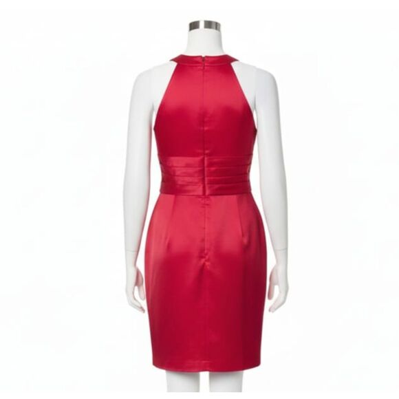 David's Bridal Red Satin Halter Mini Cocktail Party Prom Holiday Dress, Sz 6 - Picture 5 of 11